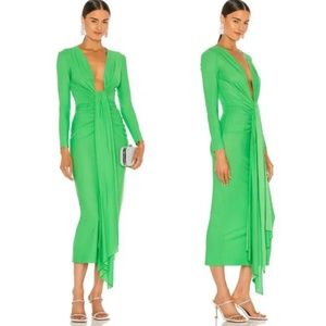Solace London Lorena Midi Dress Green Long Sleeve Twist US Size 2 XS EUC